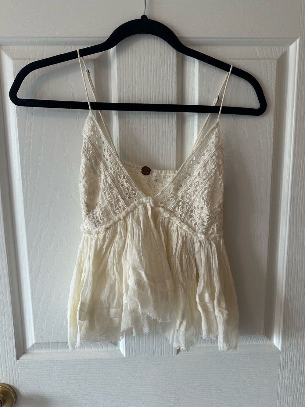 Free people Boho Lace-Trim Cream Spaghetti Strap Tank Tope